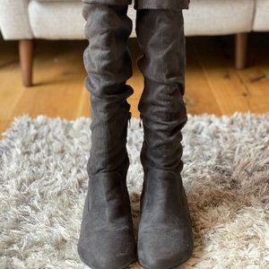 Grey suede scrunch tall boots